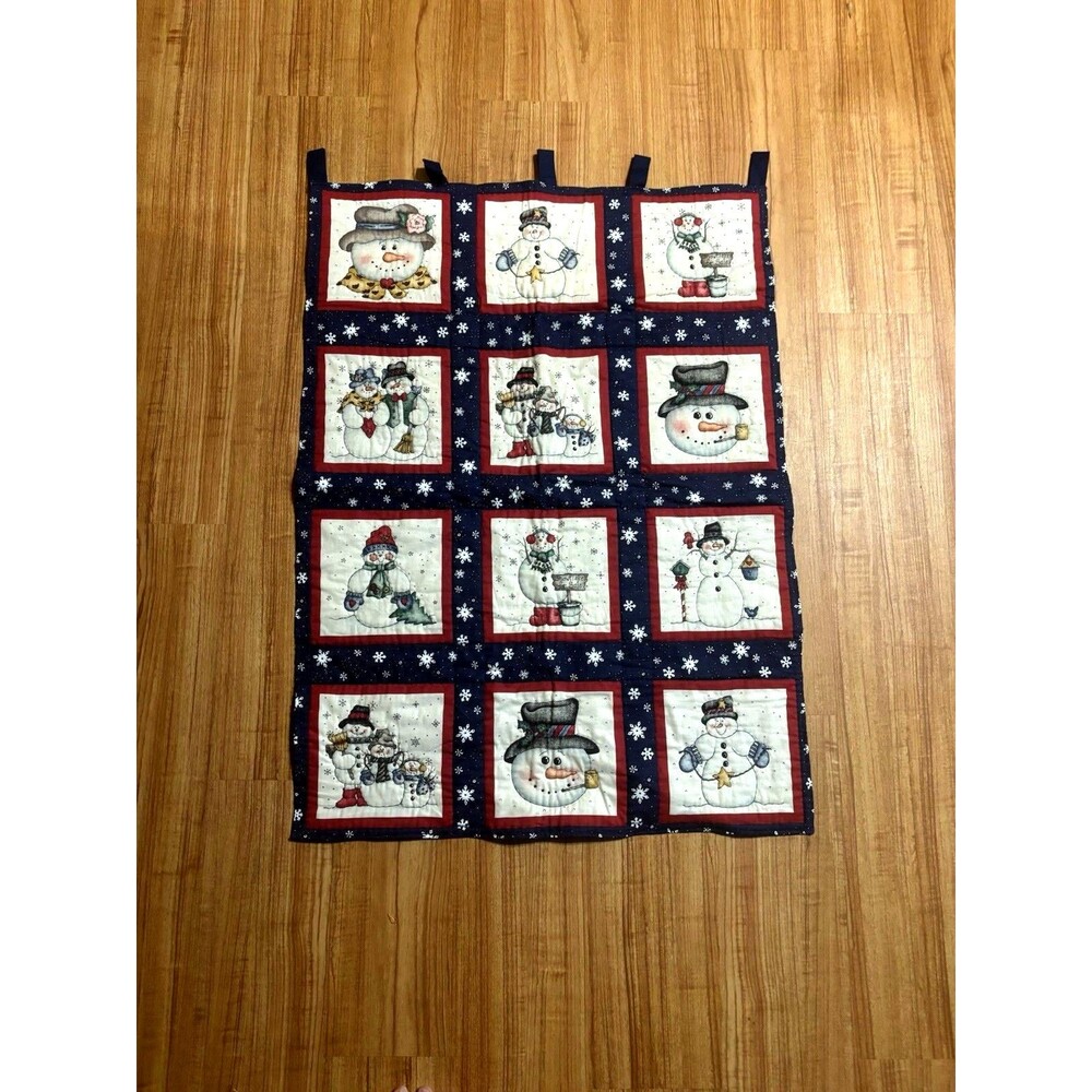 Vintage Hand Quilted Snowman Wall Hanging 35" X 24" Christmas Holiday Decor